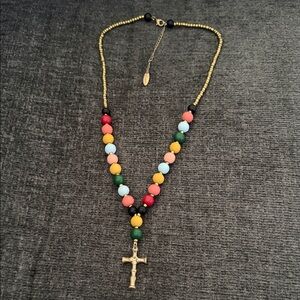 Plunder Colorful Beaded Necklace with Gold Cross